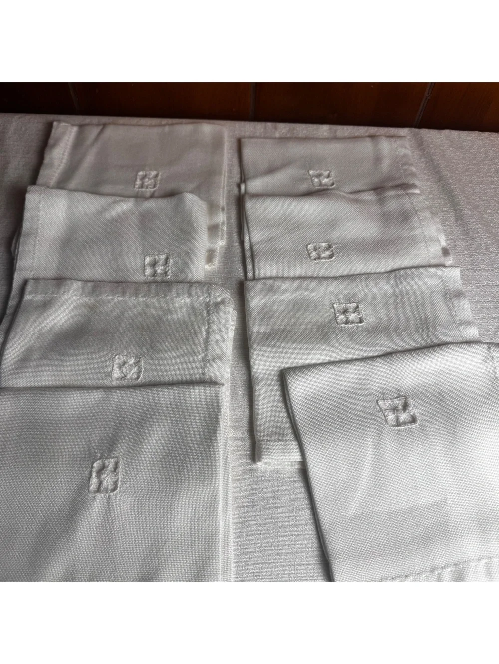 Vintage Set of 8 Handmade White Cotton Napkins Trim Embroidered Table Linens